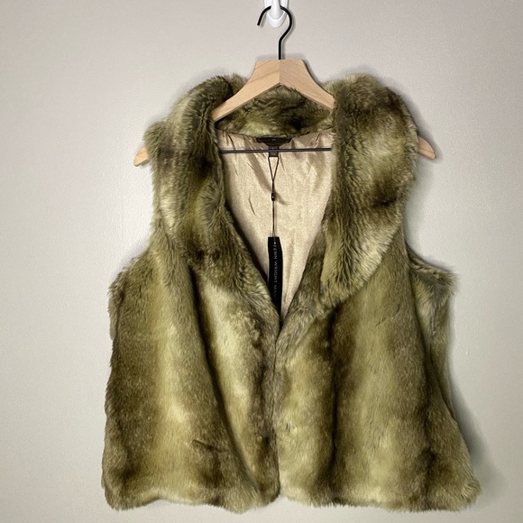Cashmere blend vest NEW Fenn Wright Manson Faux Fur Collared Brown Black large - Picture 1 of 12